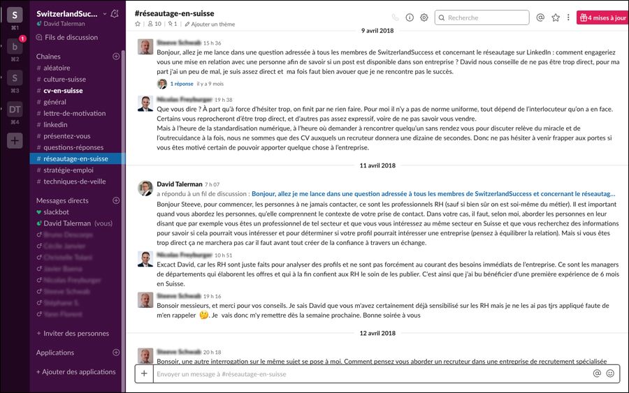 Exemple espace privé d'échanges