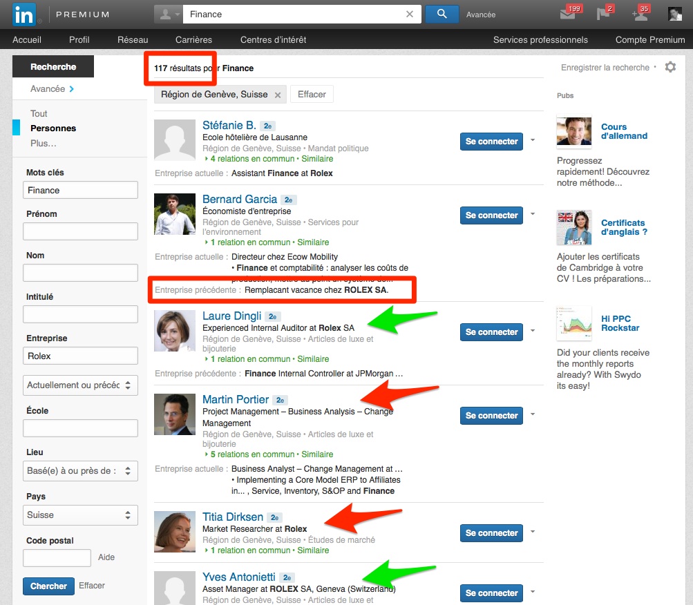 Exemple LinkedIn Suisse